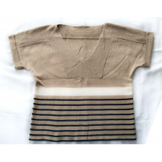 Knitted blouse with short sleeves, beige, striped